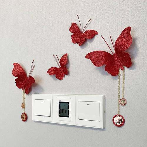 结婚用品大全仿真立体红色蝴蝶茗雅美学手工店铺婚品布置婚房装扮 - 图0