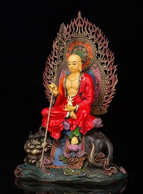 台湾纯铜地藏王佛像九华山地藏王菩萨家用坐谛听家用中式佛堂摆件