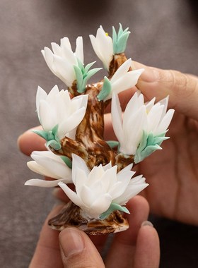 姹紫嫣红手d工陶瓷精美瓷花小摆件客厅鱼缸内饰造景沉底沉水装饰