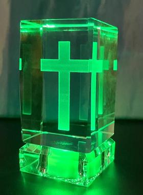 水晶单十字架工艺品家居摆件 欧式酒柜小夜灯送家人朋友结婚礼物