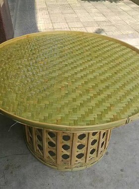 德宏新款傣族竹编圆桌 方桌子手工编织饭桌茶具工艺品摆件家居饰