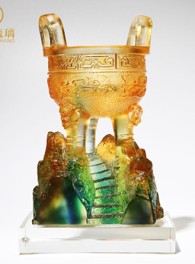 琉璃工艺品三足圆鼎办公室摆件开业礼品实用大气店铺公司商务定制