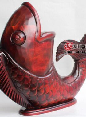 现代中式客厅玄关摆件创意家居饰品复古木雕鱼工艺品店铺开业礼品