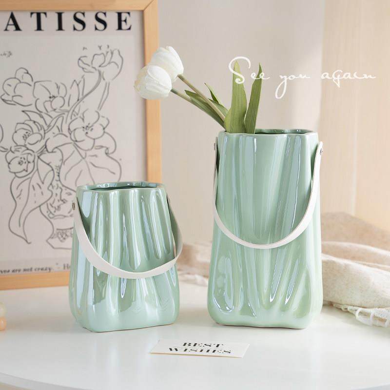 高级感简约手提陶瓷花瓶大口径客厅鲜花水培插花餐桌创意装饰摆件,淘宝优惠券,粉丝福利购,淘宝优惠卷