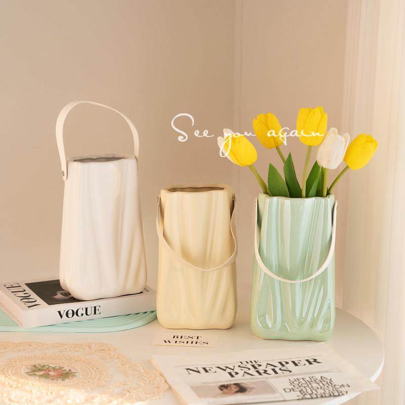 高级感简约手提陶瓷花瓶大口径客厅鲜花水培插花餐桌创意装饰摆件,淘宝优惠券,粉丝福利购,淘宝优惠卷