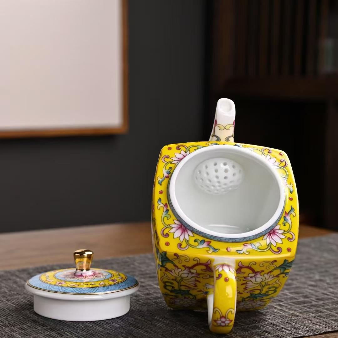 Enamel tea set gift box travel portable one pot two cups outdoor household filter teapot tea cup living room personal