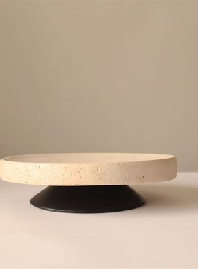 新中式现代创意洞石果盘摆u件高级感样板房客厅茶几桌面收纳盘托