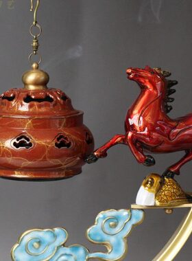 炉祥全铜马吊到成功铜摆件办公室音乐禅意摆件铜香炉创意马家居云