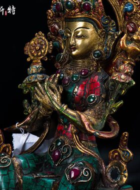 家居饰品 弥勒佛家居摆件进口手工8寸巴宝石铜 尼泊尔强 佛镶嵌