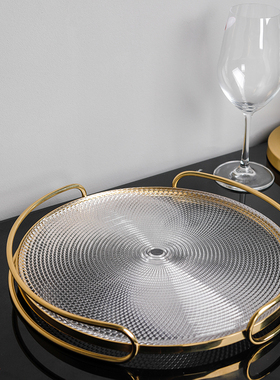 欧式轻奢合金圆形托盘摆件现代简约客厅茶几样P板间家用软装收纳