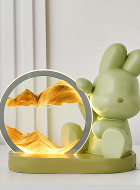 创意流沙画摆件可爱卡通兔u子沙漏夜灯客厅办公桌面装饰品生日礼