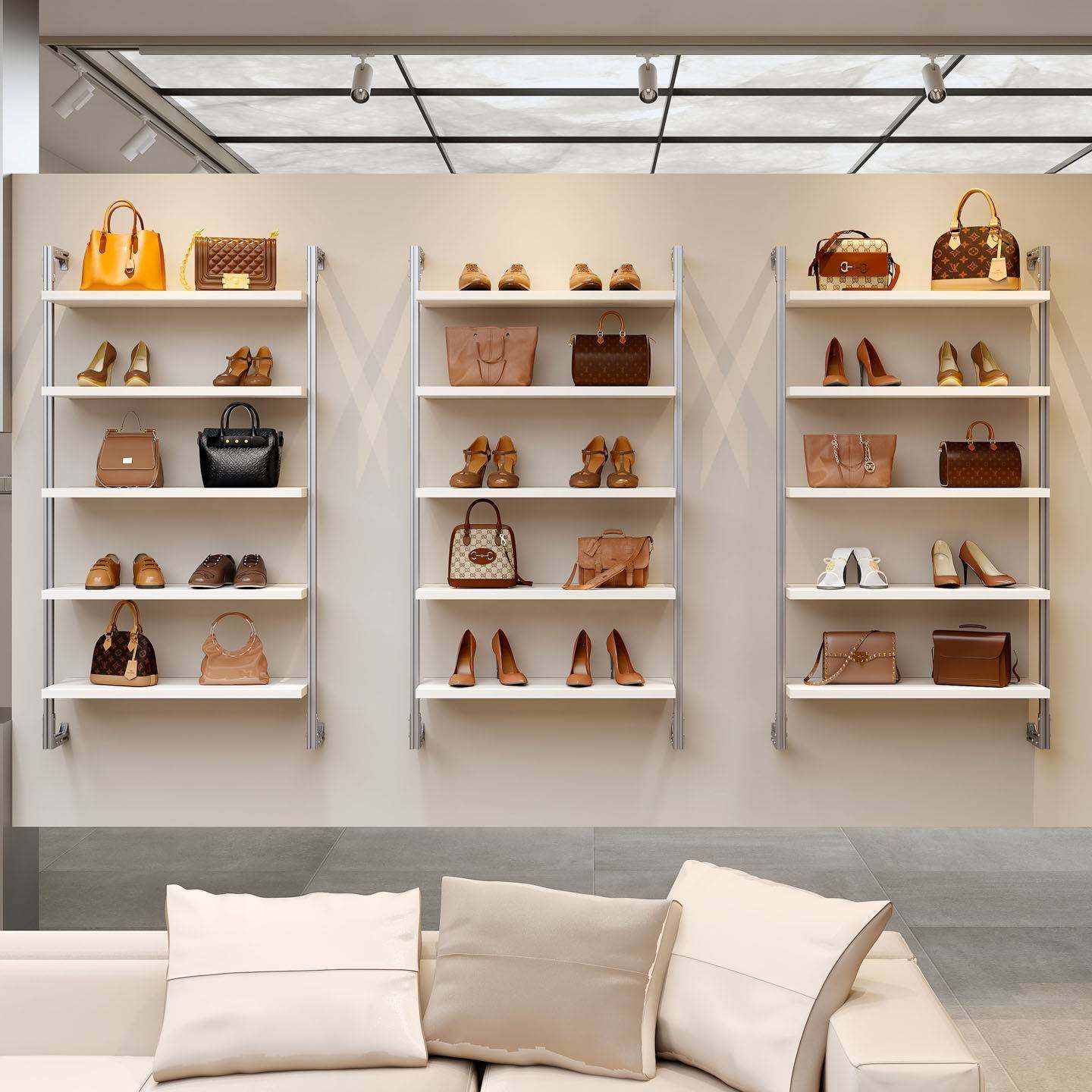 需定制铝型材新款鞋店鞋包架包包展示架陈列架壁挂式多层置物架防,淘宝优惠券,粉丝福利购,淘宝优惠卷