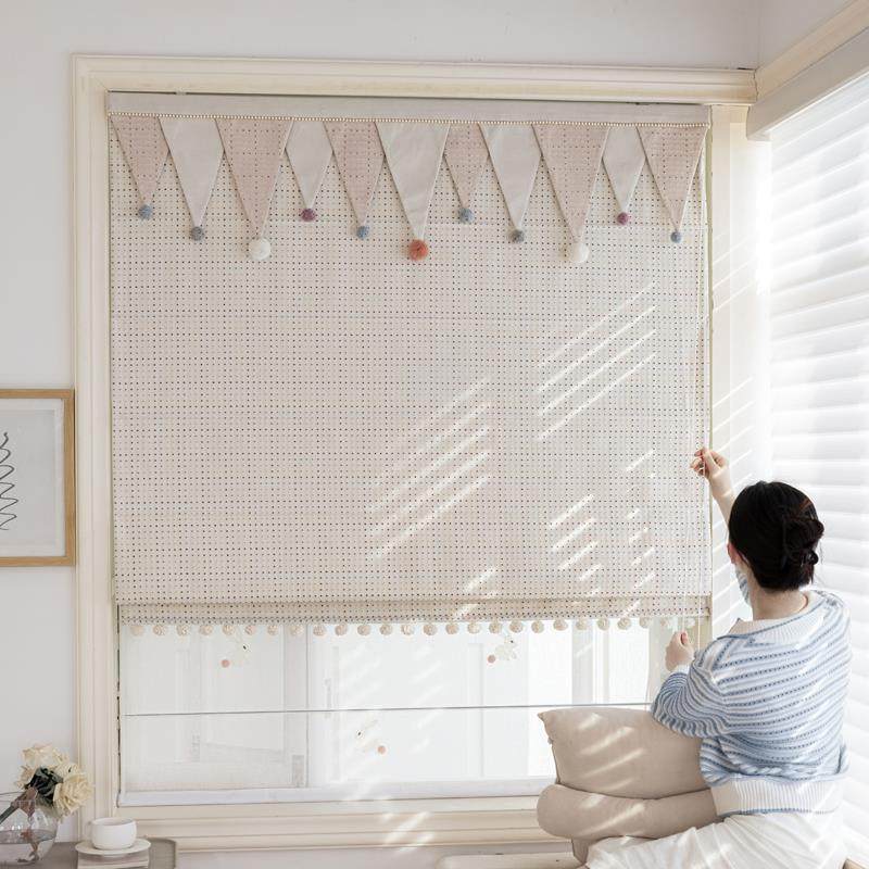 25年新款奶油ins多巴胺儿童房罗马帘日夜帘飘窗升降窗帘糖豆日记-图1