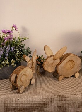 木制摆件纯手工落地装饰复古风格室内造景兔子蘑菇摆设.大型可定