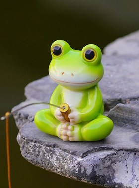 古法养鱼缸装饰熊猫钓鱼翁微景观水族流水器鱼池假山X造景庭院摆