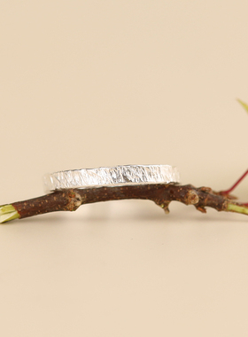 惜物《拾光》原创古l法锤纹手工S990纯足银简约情侣对戒指开口定