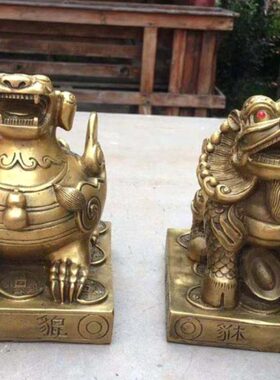 礼家居双店铺一对公母休办公室装饰皮丘品纯铜貔貅摆件皮单雌雄角