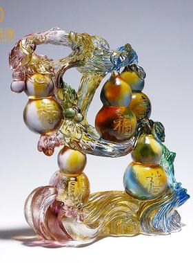 琉璃葫芦摆件福禄寿喜财工艺品客厅家居装饰品水晶送长辈乔迁礼物