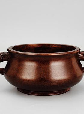 铜香炉摆件大明宣德炉家用寺庙佛堂祠堂祭祀用品香具官帽炉紫铜炉