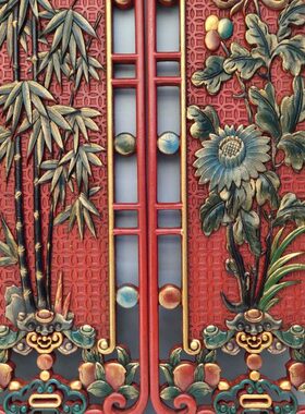 器摆件》四挂挂条屏屏工艺彩绘四条《漆匾梅兰竹菊阁四扇雕刻镂空