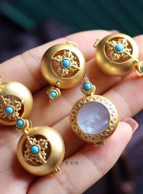 开镶嵌绿松石25东西嘎乌盒吊坠双面打s9香囊可佩戴新款盒装银挂件