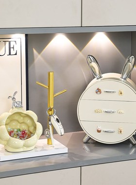 入户玄关轻奢抽屉式桌面收纳盒钥匙收H纳装饰品置物架整理盒摆件