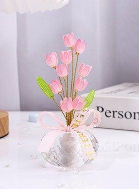 水晶花朵桌面小i摆件创意客厅轻奢高档家居玄关装饰品办公工位摆