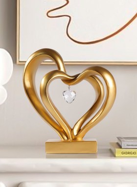 北欧心心相连摆件橱窗电视柜装饰品 创意轻奢比爱心情侣婚庆礼品