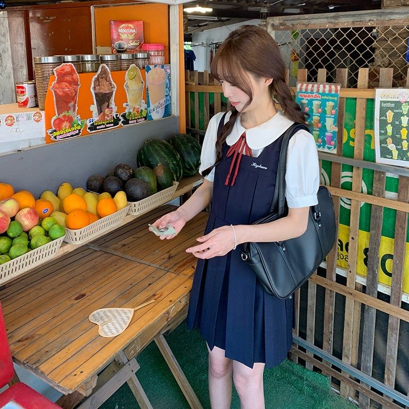 东京岁时记jk卡奶裙学院风女夏甜美可爱绀色吊带裙衬衫连衣裙套装,淘宝优惠券,粉丝福利购,淘宝优惠卷