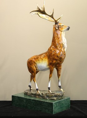 彩色纯铜玄关客厅门厅鹿摆件新中式简约家居装饰工艺品平安路77CM