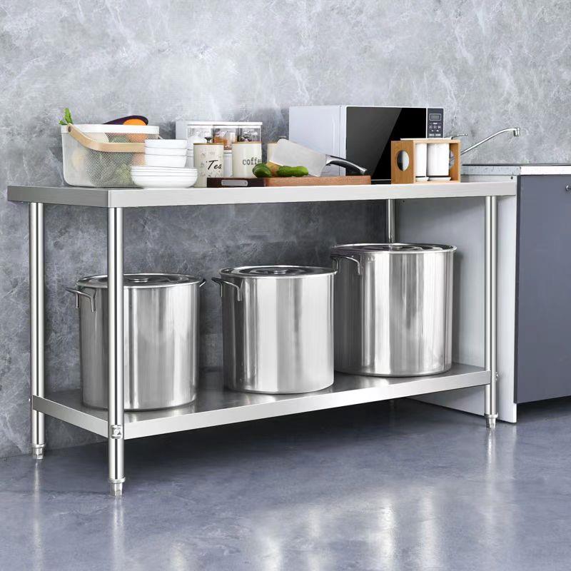 加厚双层不锈钢工作台厨房专用切菜剁骨饭店操作台商用打荷打包台 - 图0