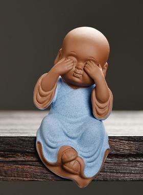 创意紫砂三不小和尚香炉摆件家居客厅茶室茶桌装饰品功夫茶道配件