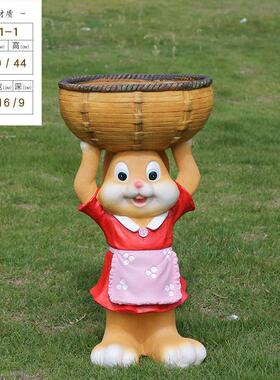 花园装饰 庭院创意户外园艺摆件花缸动物工艺品卡通兔子装饰摆件