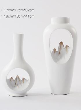 新中式禅意树脂浮山花瓶摆件样板房售楼处玄关电视柜家居软装饰品