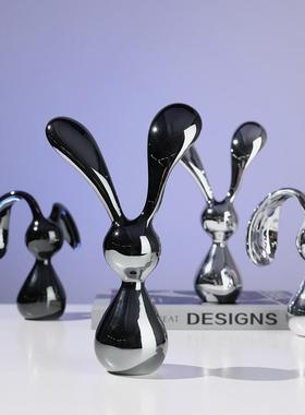 休闲现代创意电镀卡通兔子家儿童房电视柜饰品样板房软装饰