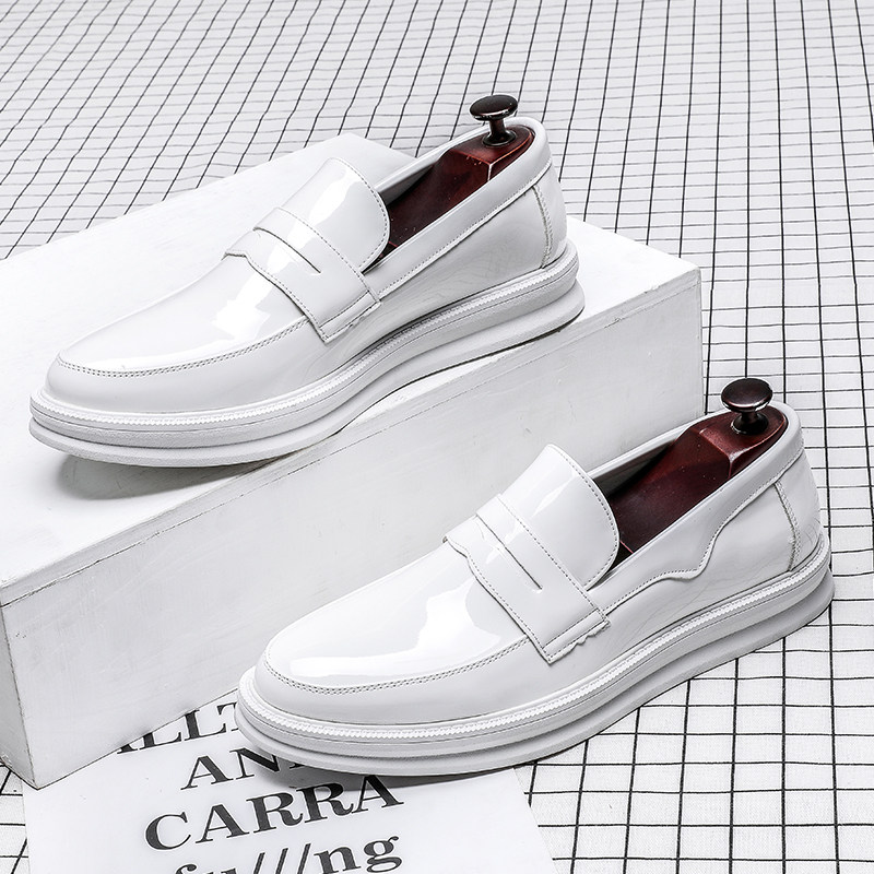 2020年新款白色豆豆鞋男漆皮亮面潮流乐福鞋英伦一脚蹬内增高皮鞋,淘宝优惠券,粉丝福利购,淘宝优惠卷