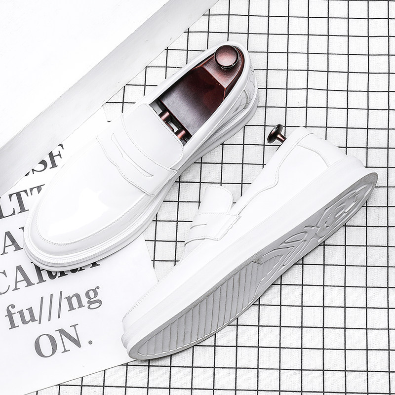 2020年新款白色豆豆鞋男漆皮亮面潮流乐福鞋英伦一脚蹬内增高皮鞋,淘宝优惠券,粉丝福利购,淘宝优惠卷