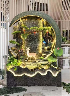 中式流水摆件水幕墙庭院循环水招财客厅鱼缸别墅假山玄关落地装饰
