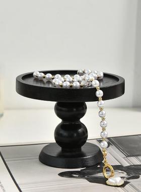 ins风复古木质香薰托盘摆件玄关斗柜收纳梳妆台置物盘高脚展示盘