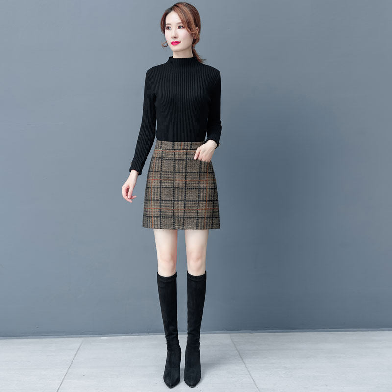 毛呢格子秋冬2020新款高腰半身裙 纤丝朵半身裙
