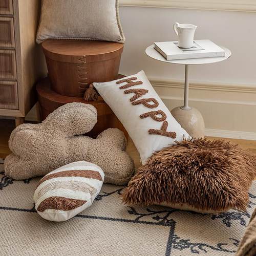 北欧轻奢高级感柔软毛绒兔子靠垫沙发舒适靠枕卧室床头靠背抱枕套 - 图1