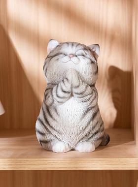 创意仿真许愿猫咪摆件桌面客厅家居装饰品摆设告白礼手工礼品礼物