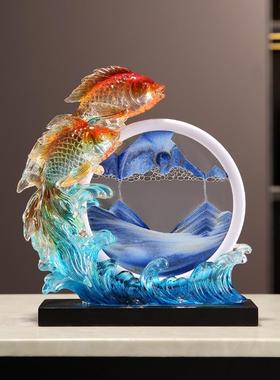 新中式年年有余金鱼摆件客厅玄关电视柜流沙画装饰工艺品乔迁礼物