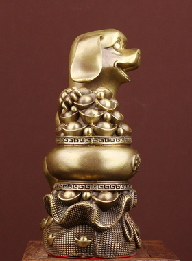 狗摆件纯铜聚宝盆旺财西北补角缺角十二生肖狗招财客厅落地装饰品