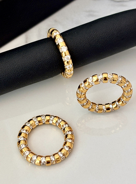 金色个性满钻素圈戒指女