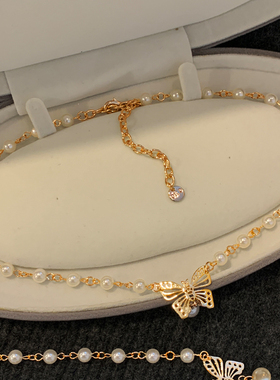 DICD/D家字母蝴蝶珍珠项链女