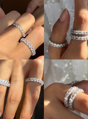 不掉色银色排钻戒指女款