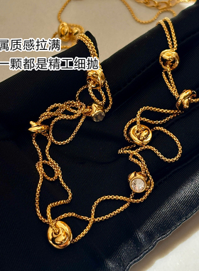 欧美金色长款双层叠戴项链