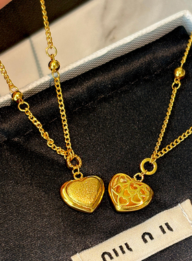 欧美金色拉丝爱心项链女