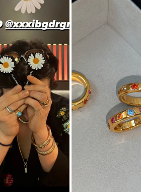 不掉色彩钻素圈戒指女